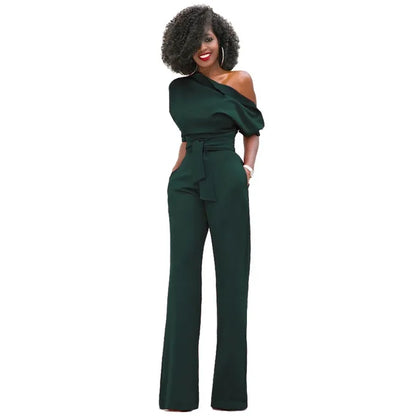 Zamira | Dames Jumpsuit – Elegante Jumpsuit met Wijde Pijpen en Unieke Schuine Kraag