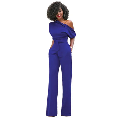 Zamira | Dames Jumpsuit – Elegante Jumpsuit met Wijde Pijpen en Unieke Schuine Kraag