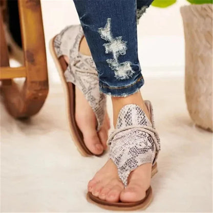 Carice | Dames Sandalen met Slangenprint en Vetersluiting – Stijlvolle Zomerschoenen met Comfort en Grip