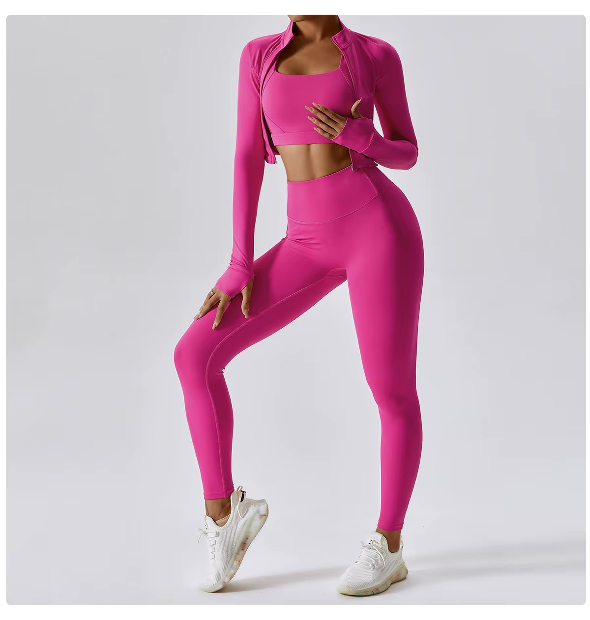 Tammy Sport Set | Dames 3-delige sportoutfit met high-waist legging, sport-bh en cropped jack