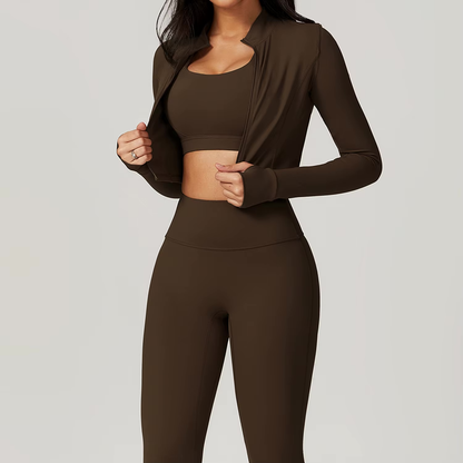 Tammy Sport Set | Dames 3-delige sportoutfit met high-waist legging, sport-bh en cropped jack