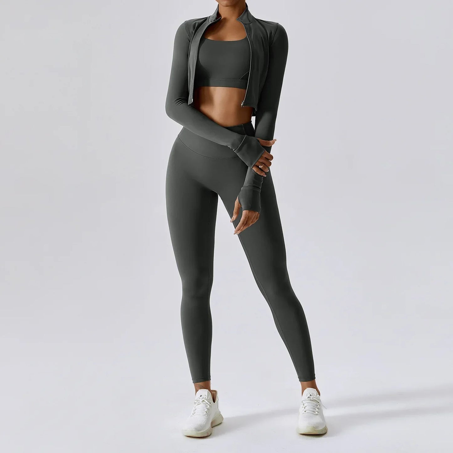 Tammy Sport Set | Dames 3-delige sportoutfit met high-waist legging, sport-bh en cropped jack