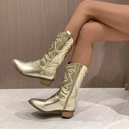 Alida | Dames Cowboylaarzen – Metallic Westernstijl met Comfortabele Pasvorm en Trendy Design