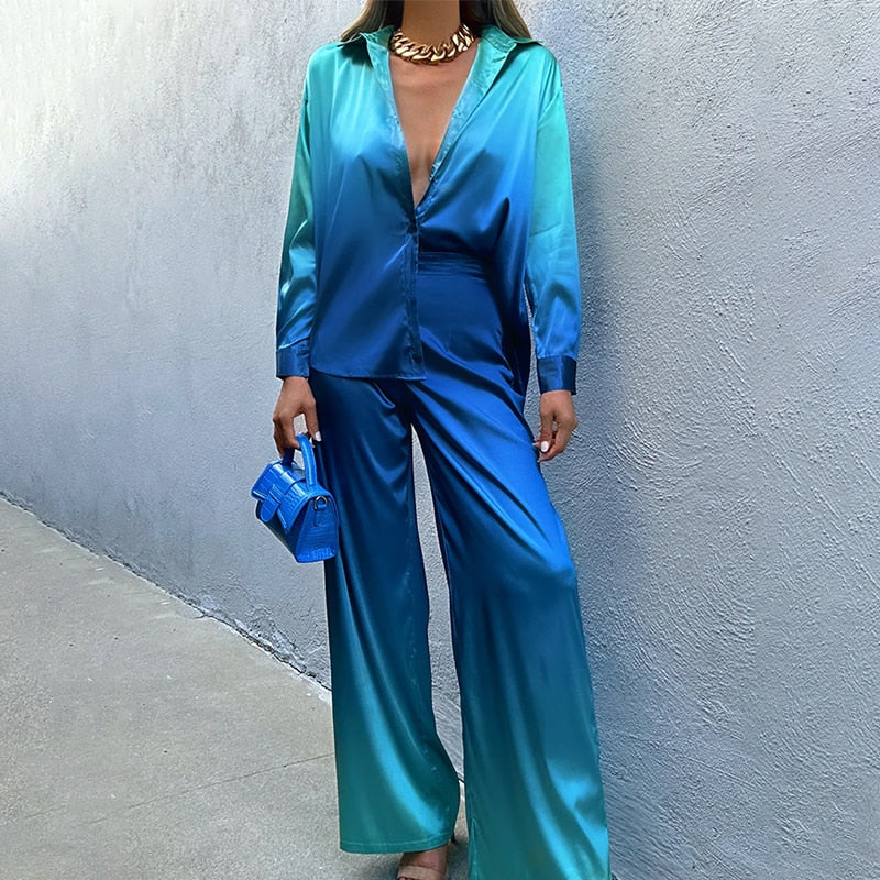 Eveline | Set voor Dames – Rechte Broek met Pofmouwen en Elegante Kraag