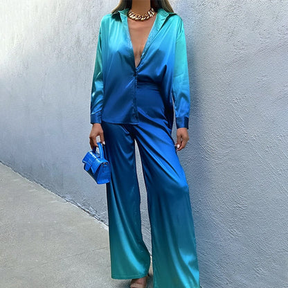 Eveline | Set voor Dames – Rechte Broek met Pofmouwen en Elegante Kraag