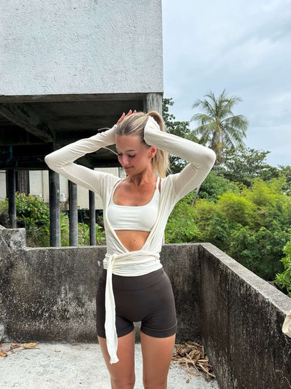 Gina Pilates Set | Dames activewear set met V-hals top en wijde broekspijpen