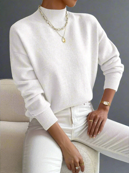 Dames Gebreide Trui – Zachte Stof, Hoge Kraag, Casual Sweater voor Herfst en Winter