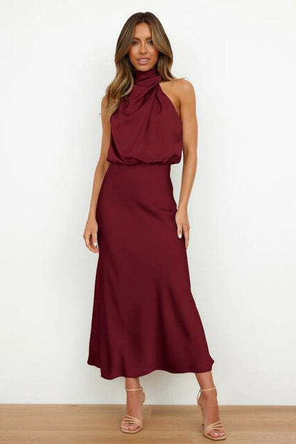 Amara | Cocktailjurk Dames – Off-Shoulder Maxi Jurk in Satijnlook voor Avondgelegenheden