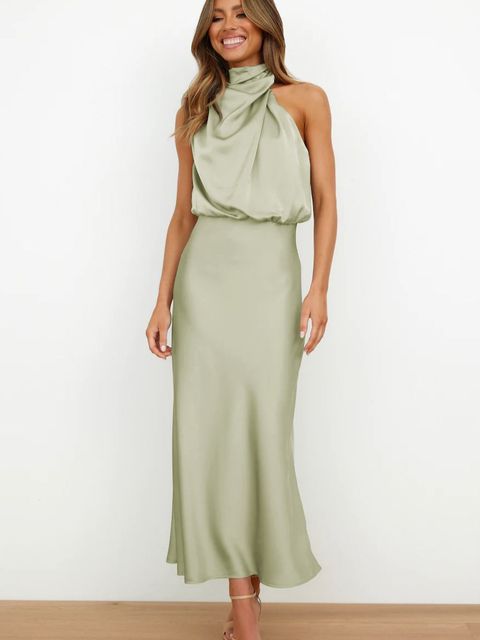 Amara | Cocktailjurk Dames – Off-Shoulder Maxi Jurk in Satijnlook voor Avondgelegenheden