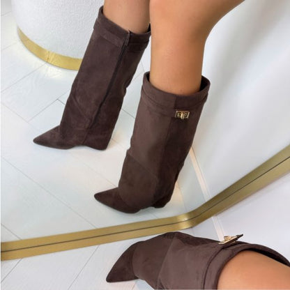 ALANA Kniehoge Laars | Dames Laars met Blokhak, Flap en Elegante Pasvorm