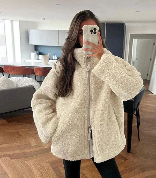 Rose Fleece Jack | Dames oversized teddy jas met ritssluiting