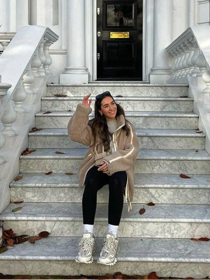 Rose Fleece Jack | Dames oversized teddy jas met ritssluiting