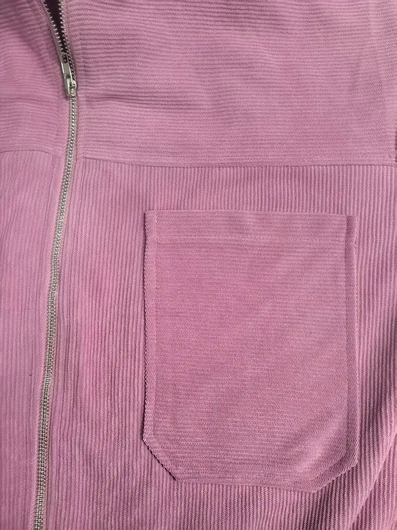 Corduroy Jacket | Dames jas van ribstof met ritssluiting en rechte pasvorm