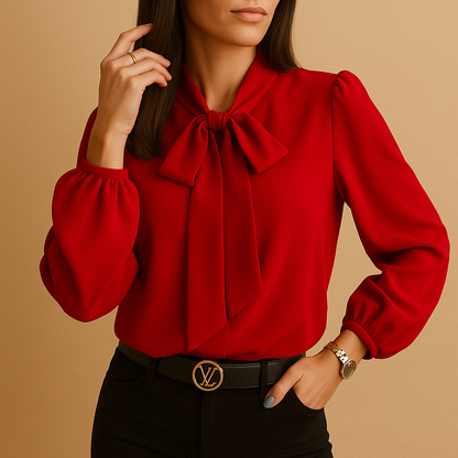 Dames Blouse met Strikdetail – Effen, Casual, Geschikt voor Werk en Vrije Tijd