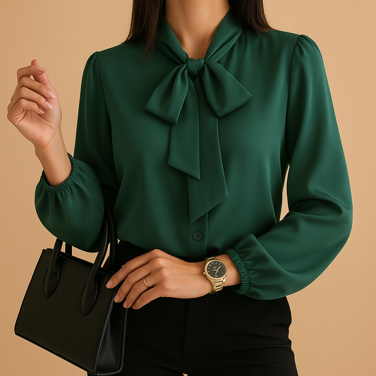 Dames Blouse met Strikdetail – Effen, Casual, Geschikt voor Werk en Vrije Tijd