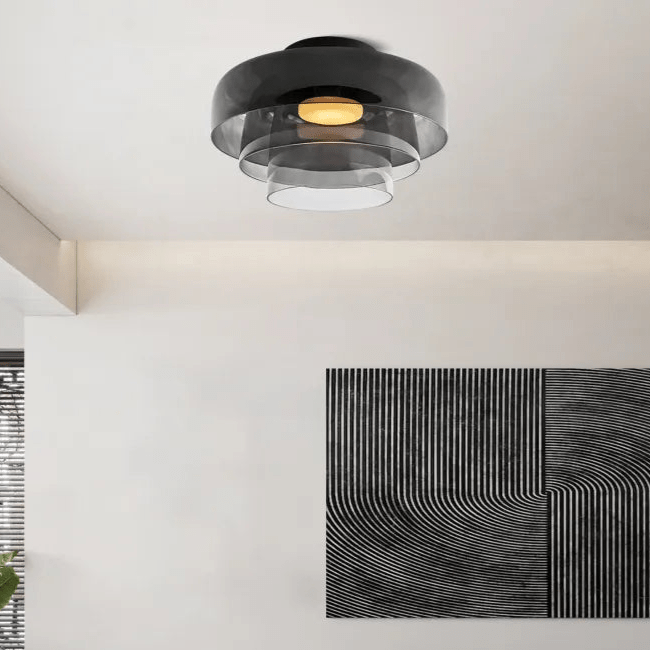 Glazen Plafondlamp – Transparant, Scandinavisch Design met Driekleuren LED voor Woonkamer of Eetkamer
