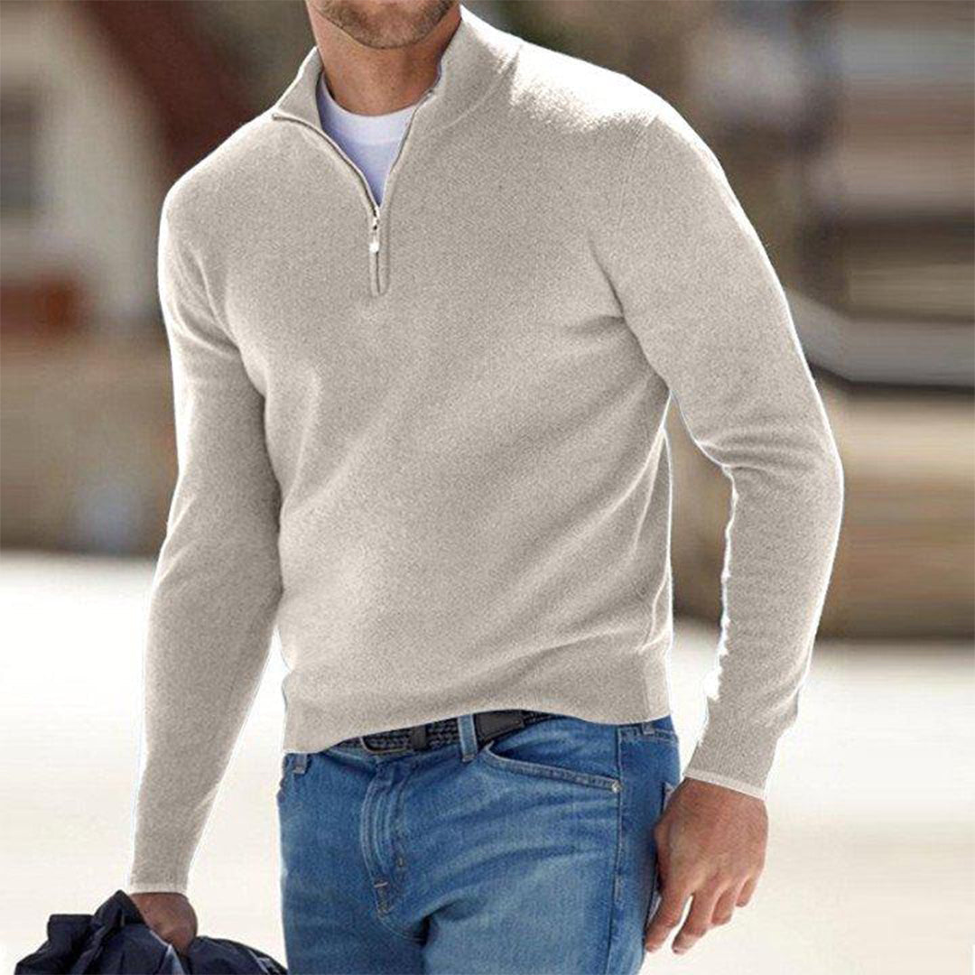 Heren Gebreide Zip Neck Trui – Casual, Comfortabel voor Lente en Herfst