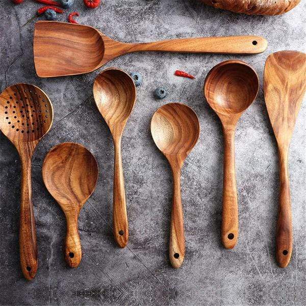 Houten Kookgerei Set – Teak, Duurzaam Design voor Keuken en Koken