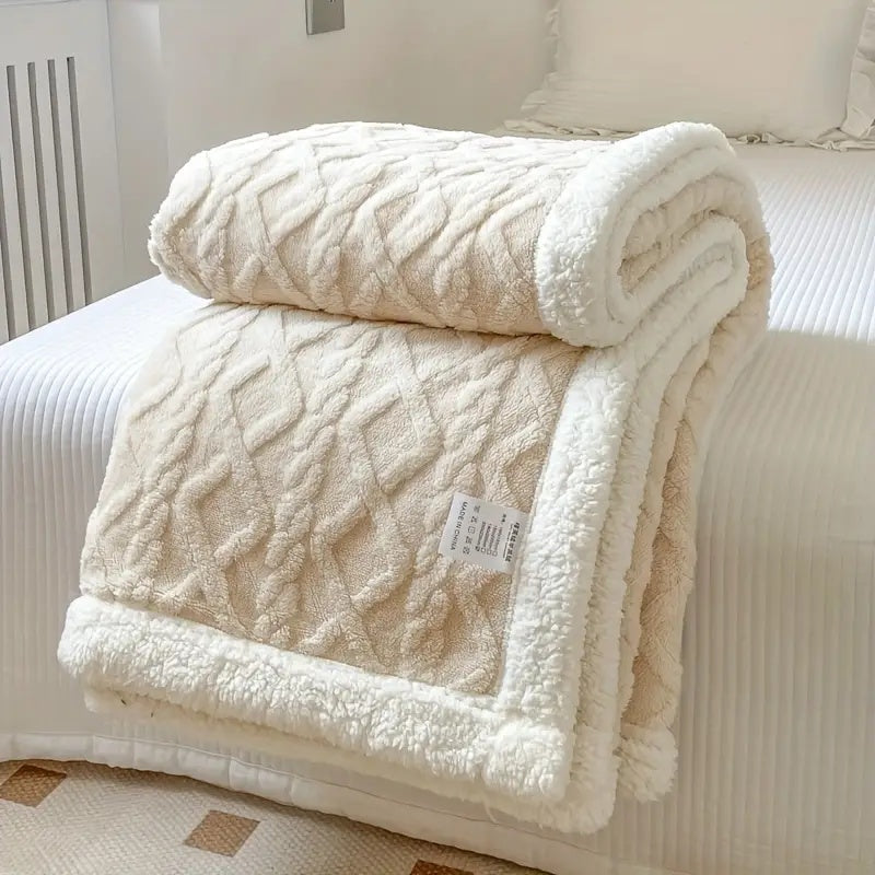 Reversible Plaid – Zacht Beige Gebrushte Fleece voor Bank of Bed, Ideaal voor Elk Seizoen