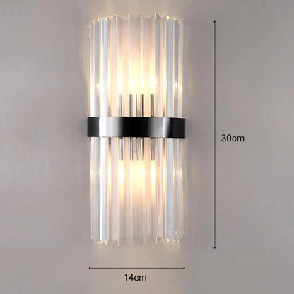 Moderne Wandlamp – Zwart en Goud, Kristallen Accenten voor Sfeervolle Verlichting in Woonkamer of Slaapkamer