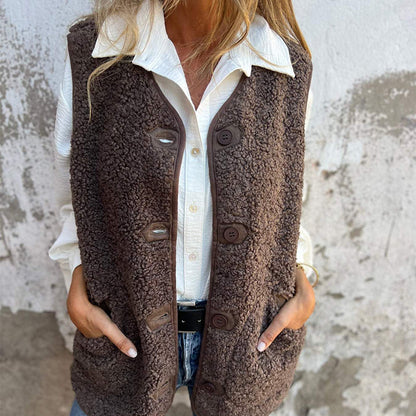Mouwloos Vest Dames | Button-Down Warm Vest met Zakken en Zachte Stof