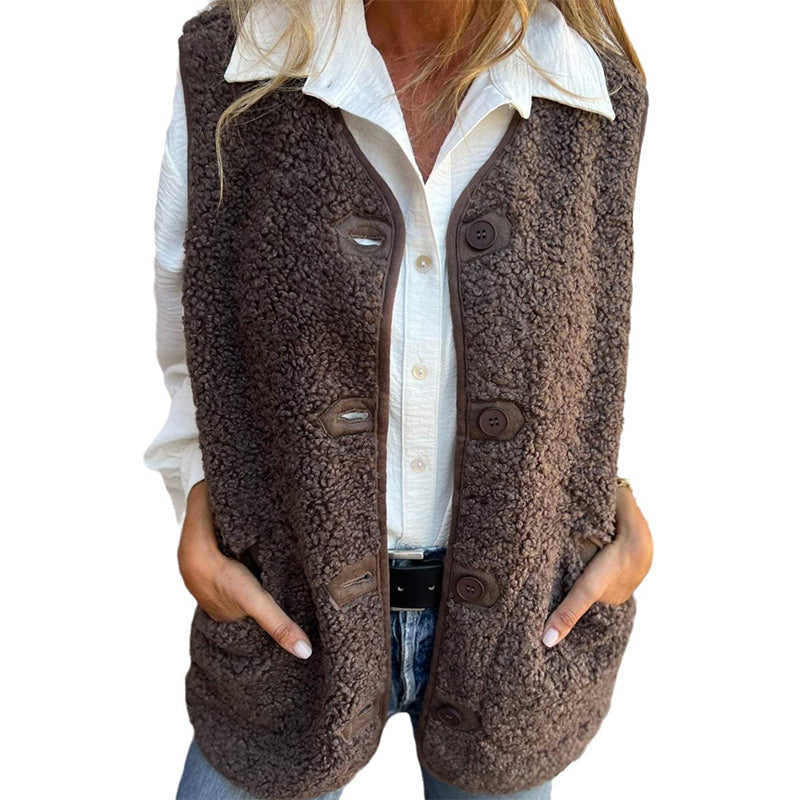 Mouwloos Vest Dames | Button-Down Warm Vest met Zakken en Zachte Stof