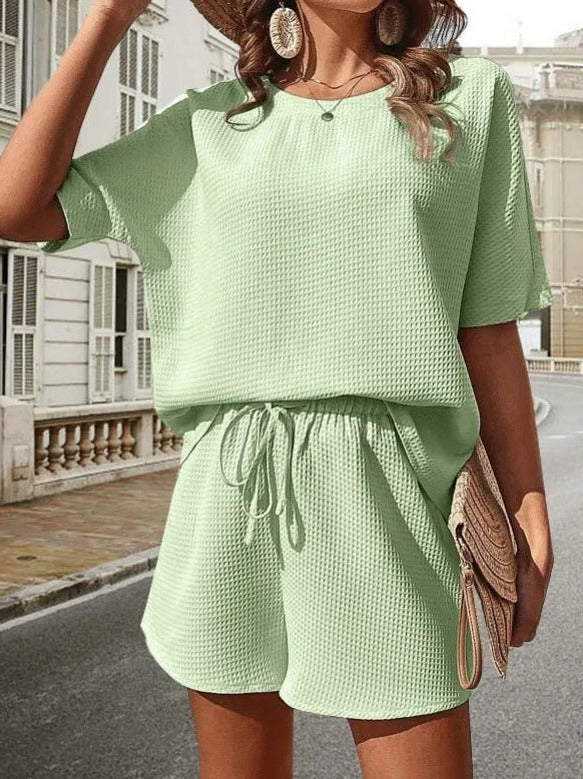 Elly | Dames Geribde Rib & Short Set – Ademend Comfort en Subtiele Elegantie