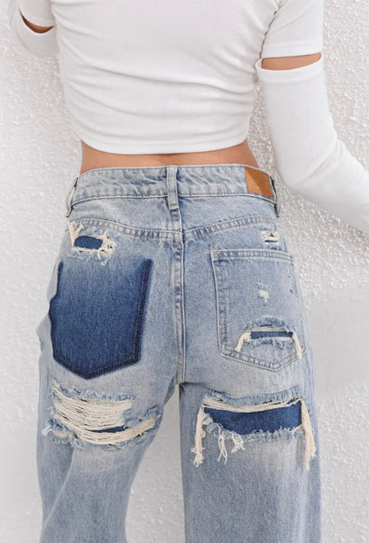 Frida | Dames Vintage Ripped Jeans met Relaxte Pasvorm en Stoere Details