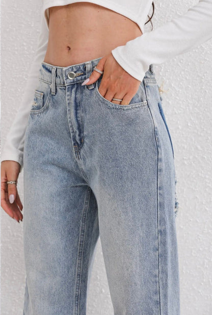 Frida | Dames Vintage Ripped Jeans met Relaxte Pasvorm en Stoere Details
