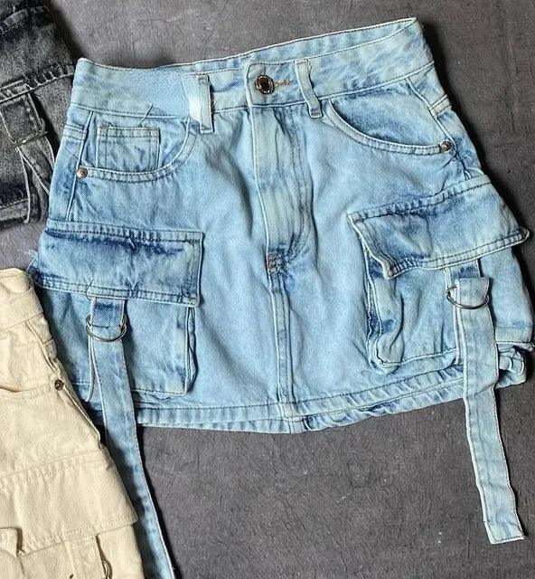 Filomena | Dames Denim Minirok, A-Lijn Pasvorm met Multi-Zakken Design